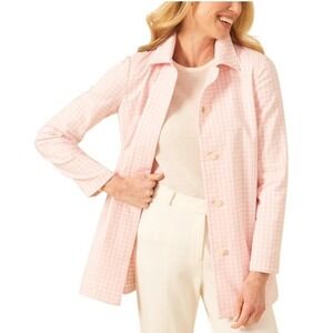 J McLaughlin Tyra‎ Coat Size Large Pink Gingham Trench Coat